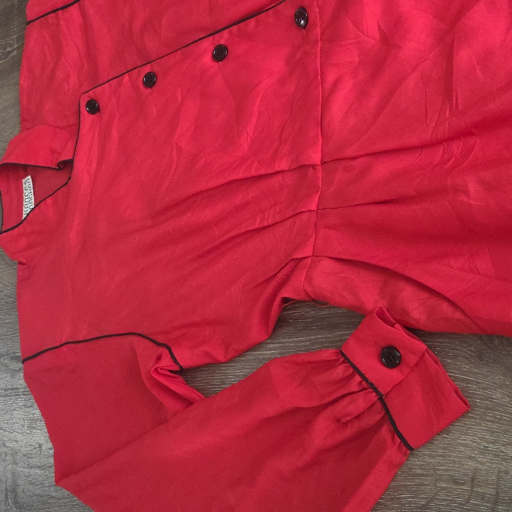 Vintage Frances Henaghan Long Sleeve Button Down Wrap Dress Retro Red Small - Picture 6 of 11